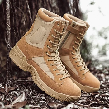Висококачествени есенни мъжки обувки, тактически военни Спецподразделения, Водоустойчив Кожена работна обувки за пустинята, Мъжки армейските ботильоны