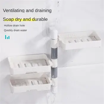 Въртящи творчески водосточни трислоен държач за сапун, монтиран на стената неперфорированный Кутия за сапун в банята, Водосточни рафтове за съхранение на сапун, Държач за сапун