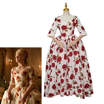 Големите 3 Cosplay Костюм Катрин, бална рокля в стил рококо, Дамски кралицата на Хелоуин, Секси елегантна рокля с рози и цветя принтом