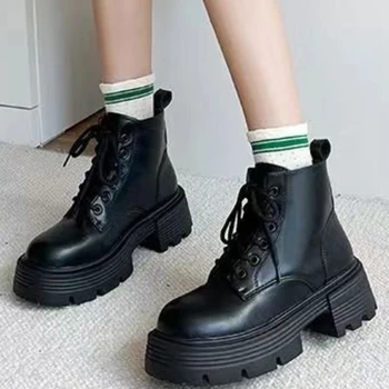 Гореща разпродажба 2023 г., дамски зимни обувки смесени цветове, водоустойчиви дамски обувки на висок ток с шнур и кръг пръсти, Zapatillas De Mujer