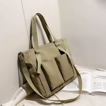 Дамска чанта-месинджър, Корейската версия на Книжовна еднакво студентска чанта през рамо, Страхотна чанта, Преносима чанта-тоут Голям капацитет