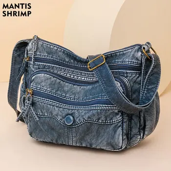 Дамска чанта, Реколта Женствена чанта през рамо, чантата през рамо, изкуствена кожа, Мек женски портфейл, чанта-месинджър с множество джобове, Дизайнерска чанта