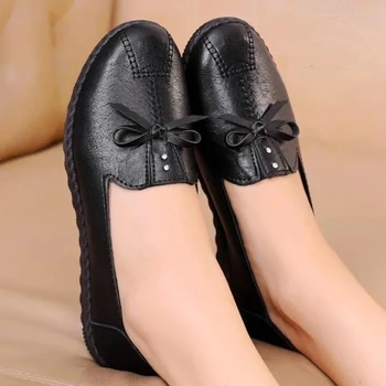 Дамски модни Леки черни Лоферы на равна подметка, без закопчалка с кръгло бомбе, Дамски ежедневни обувки на равна подметка, модни и удобни обувки за мама