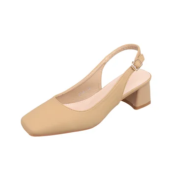 Дамски сандали Baotou на висок ток френски дизайн, 2023, Лятна обувки на дебелите обувки с остри пръсти, Нежна Приказка обувки на среден ток