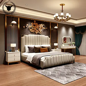 Двойно легло в италиански стил, лесно лукс висок клас, изработени по поръчка в главната спалня, кожена художествена легло от масивно дърво, легло 2021, нова чиста червена легло 1.8 met