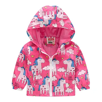 Демисезонная тънка яке за момичета, детско модно палто с качулка, с анимационни герои, Тънка детска ветровка, яке с анимационни герои, връхни дрехи 2-8 години