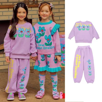Детски комплект Есенни дрехи 2023 година за момичетата от чист памук, с анимационни герои за момчета, hoody с качулка, детски дрехи на 4-6 години, 7-12 години
