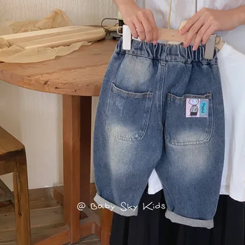 Детски панталони 2023, есенни дънки за момчета, панталони с джобове мультяшными