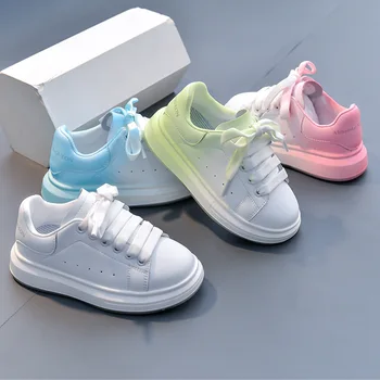 Детски спортни обувки за момчета, Градиентные цветни ежедневни обувки за момичета, Унисекс, Детски маратонки от естествена кожа, Размер детски обувки 26-37