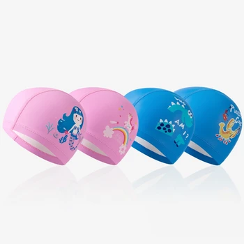 Детски шапки за плуване с анимационни дизайн, Гъвкава защита на ушите, обвивка за коса, Удобна детска шапка за басейна, плажни шапки за момичета и момчета