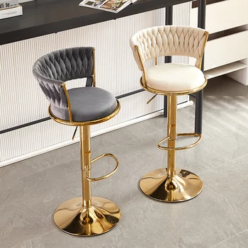 Дизайнерски бар стол със златна основа, Метален Отточна тръба на шарнирна връзка Японски Луксозен бар стол, Промишлена Модерно обзавеждане за салон Cadeira Giratoria