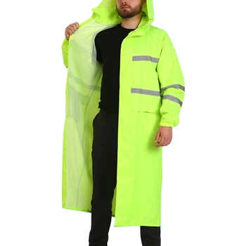 Дълго водонепроницаемое флуоресцентное работно палто, Работно облекло с висока видимост, Защитен скрита качулка, мигащи Дъжд с качулка 094C