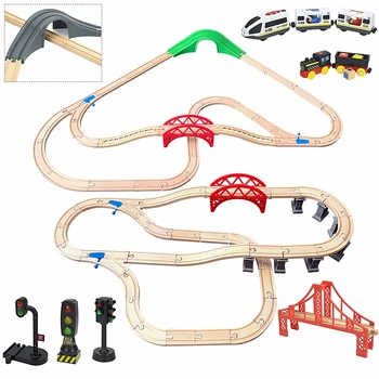 Дървена жп път Сам Аксесоари за релсите на Железопътната линия е Съвместима с обикновен фирмен буковым влак Пътни играчки за деца, Детски подаръци