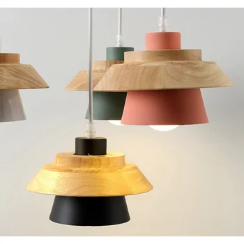Дървена подвесная лампа Nordic Macaron Цветна Минималистичная Модерна Подвесная лампа За дневна Нощно Шкафче за Кафе Осветление на закрито