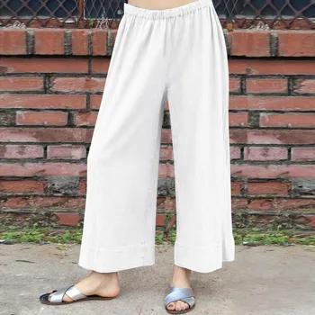 Ежедневните Свободни Широки панталони за жените, обикновен удобни Широки панталони с еластичен ластик на талията, Дамски пролетно-летни панталони с дължина до глезена