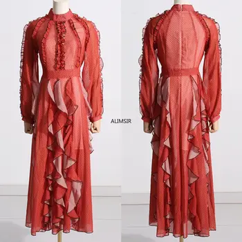 Есен Нова рокля 2023 година с деколте-часова, дървена кант и цип на нивото на талията за Фино Макси рокля с дълъг ръкав _BOS_لابيهسسائية
