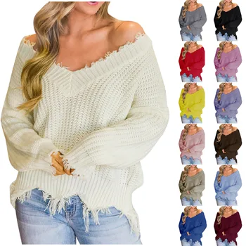 Жена случайни топ с нередовни ресни, есента или зимата вязаный пуловер свободно намаляване на