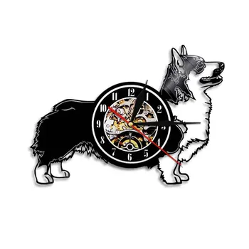 Жилетка с кучето Вельш-corgi, Стенни часовници, Творческа любимец кученце, Vinyl плоча, часовници 12 