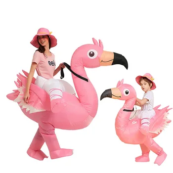 Забавно сладко пътуване на надуваем розов костюм Фламинго за възрастни и деца За парти в чест на Хелоуин