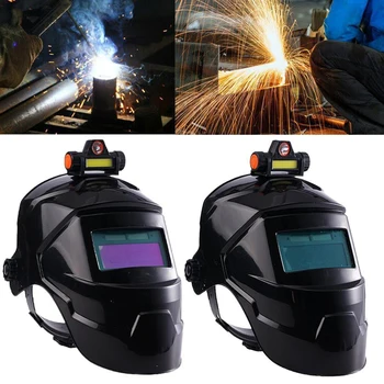 Заваряване шлем Маска на заварчик с акумулаторна фарой с автоматично затъмняване Маска èlektrosvarŝika за електродъгово заваряване за Шлайфане рязане