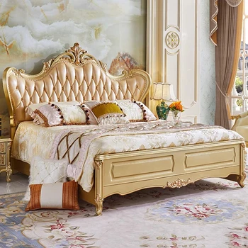 Заредете Високи Рамки на легла, Дървена платформа, Луксозно Легло с кралски Размери, Двойно Модерна италианска мека мебел Cama Casal За спални