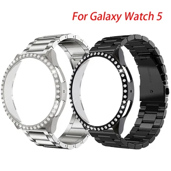 Защитен калъф с диаманти за Samsung Galaxy Watch 5 4 44 мм 40 мм Метална каишка Galaxy Watch 4 Classic 46 мм 42 мм и каишка за часовник броня