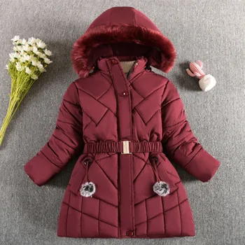 Зимна кадифе топло яке с качулка, палто с дебела колан за момичета 4-10 години, модни детски дрехи в корейски стил