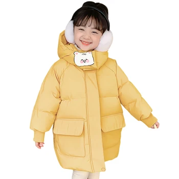 Зимно палто за момичета с анимационни принтом, топла детска naka яке с качулка, Ветрозащитное стеганое палта, Връхни дрехи за деца