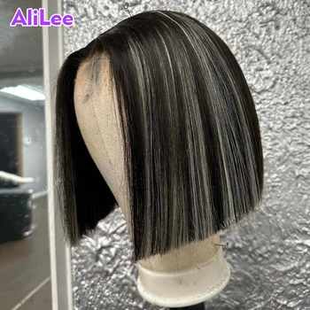 Изберете сив цвят, Директен кратък Боб, перука от човешка коса на дантели, 13x4, прозрачни перуки на дантели за черни жени Alilee Hair