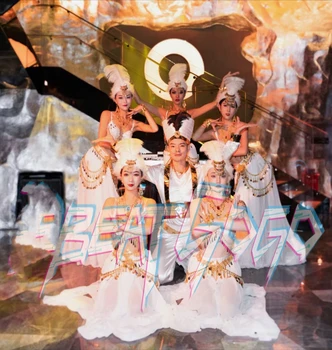 Индивидуален златен екзотичен костюм за голямото шоу Dunhuang гого performance женски нощен клуб, бар, парти средата на есента