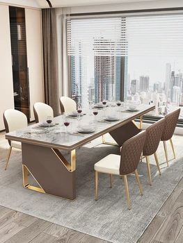 Италиански Лесен Луксозна маса за Хранене и столове от светло плоча Модерен Проста правоъгълна Маса