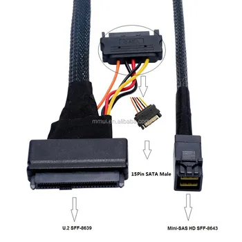 кабел 1 м 0,5 м HD Mini-SAS (СФФ-8643) - U 2 (СФФ-8639) за SSD-дискове 2.5 и NVMe за майнинга