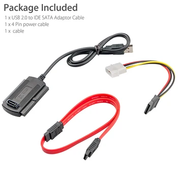 Кабел-конвертор, твърд диск 2,5/3,5 инча с 4-пинов кабел за захранване, диск SATA/PATA/IDE, USB 2.0 адаптер
