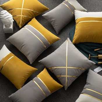 Кадифе Луксозна калъфка с двоен златен колан В тон Модерни минималистични диван за хол, изработена фланелевый калъф за възглавници