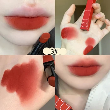 Кадифе матово червило с Телесен цвят, натурален балсам за устни, Секси червени устни, Водоустойчив блясък за устни, устойчива козметика за устни с незалепващо покритие