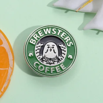 Карикатура Нов Сладко Кафе Логото на Геометричния Икона Весел Гълъб Кафе, Метална Брошка Облекло Холщовая чанта за Аксесоари