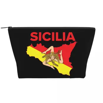 Карта на Сицилия-Trinacria Пътна Косметичка за жени Sicilian Pride, Органайзер за тоалетни принадлежности, зареждане с Козметични средства за съхраняване на женската красота