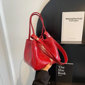 Класическа Малка чанта-кофа, Дамски Луксозна Дамская чанта Модна Дизайнерска чанта през рамо от Изкуствена кожа, Дамски чанти-тоут, Новост 2023 година