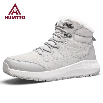 Кожени ботильоны HUMTTO, зимни дамски зимни обувки на платформа 2023, запазването на топлина, Черни маратонки за жени, луксозна дизайнерска работа обувки