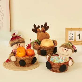 Коледна кошница за съхранение на шоколадови бонбони, Украса за Дядо Коледа, Кошница за съхранение, Подарък Слама Ратанови кошница За пикник, Аксесоари за дома, Инструменти
