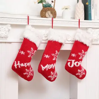 Коледни чорапи с орнаменти във формата на елхи, живи коледни чорапи с принтом под формата на снежинки, Просторен пакет бонбони за Коледно, Празнично