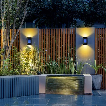 Комплект от 2 теми, Слънчев, с монтиран на стената лампа, IP65, водоустойчива лампа за градина на открито