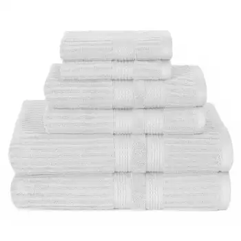 Комплект хавлиени кърпи с текстура на вертикални ивици от 6 теми бял цвят