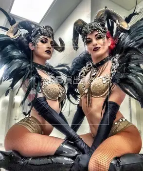 Костюм Diablo серия секси horn гого за костюмированного шоу в интерактивен бар нощен клуб Костюм Madonna ds