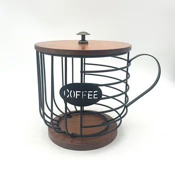 Кошница за съхранение на кафе на капсули от желязната дърво, декорация във формата на чаша, домашна кухня, хол, рафтове за съхранение