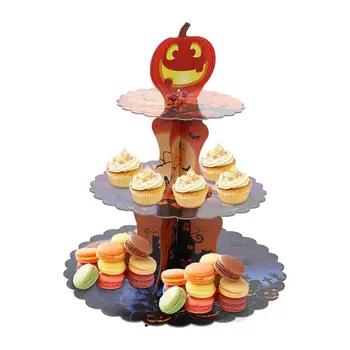 Кула за кексчета за Хелоуин, на много нива сервировочный тава с тиква за Хелоуин, Тематични табла за хранене на Хелоуин, за чаши, за торти, купички за закуски, Апетита