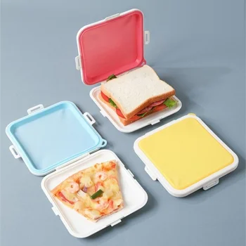 Кутия за съхранение на сандвичи, Силикон обяд-бокс, калъф за съхранение на продукти за многократна употреба за Обяд, кутия за микровълнова фурна, Контейнер за съхранение на храна, Кутии за сандвичи