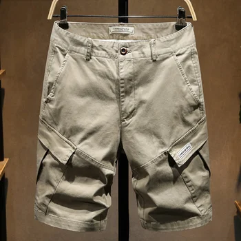 Къси панталони-карго дължина до коляното, Мъжки дрехи В Корейски стил, Свободна лятна ежедневни мъжки градинска облекло 2024, Къси панталони, Черно, каки
