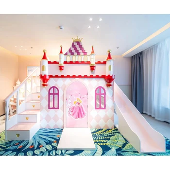 легло от масивно дърво гърлс castle luxury bed 2023 модерна мультяшная розово легло гърлс crown