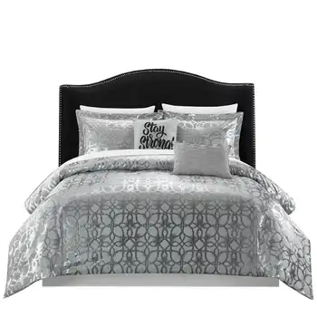 Легло с метална решетка Shea от 9 теми, комплект, одеяла, кралицата, сив, високо качество, приятен за кожата Комплект спално бельо